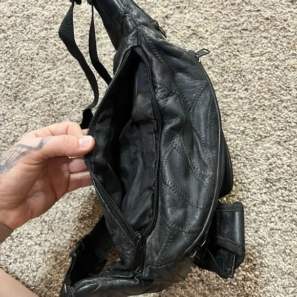 Vintage Soft Leather Fanny Pack Waist Boho Crossbody Patchwork Black Belt Bag 90 - Picture 3 of 16